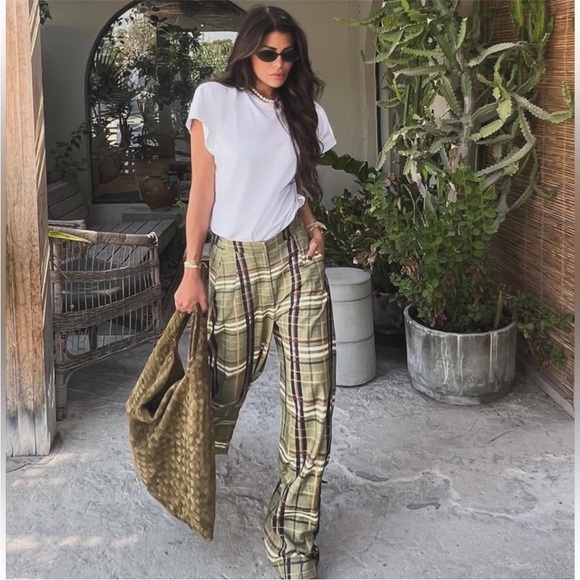 NWT Zara ZW Collection Linen Checkered Pants - Picture 3 of 16